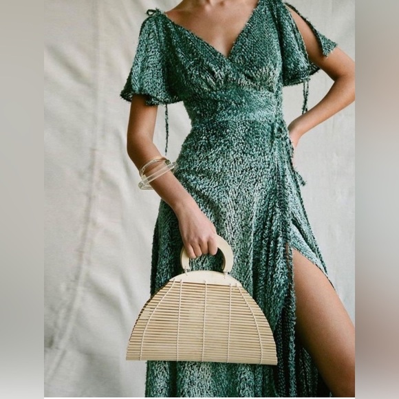 Cult Gaia * Lilah * Chiffon Wrap Flutter Sleeve Maxi Dress in Sea Foam Medium - Picture 1 of 8